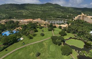 Aerial view of Sun City Hotel, The Cascades and Gary Player Golf Course